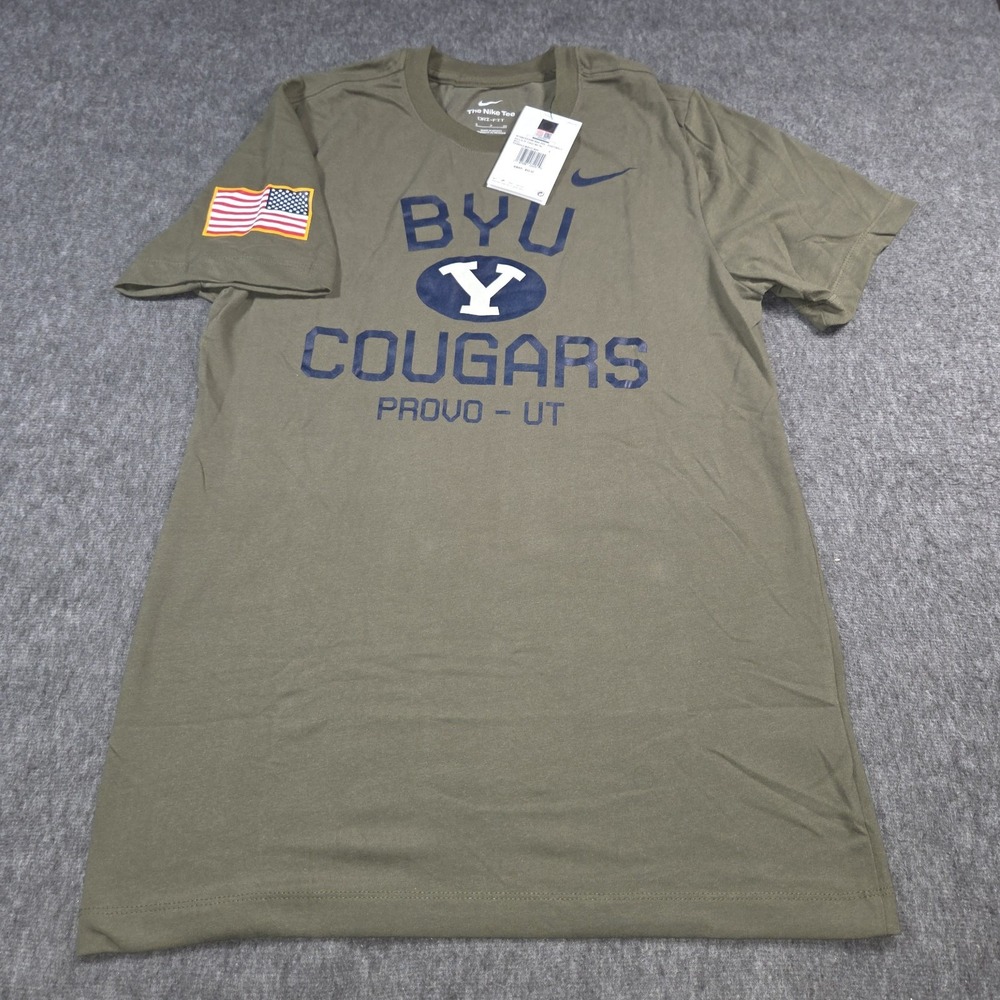 Nike BYU Cougars Football Team Issued Green Military Appreciation T Shirt Size S